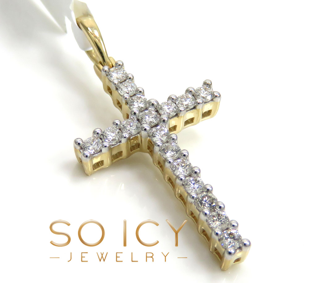 14k yellow gold small 17 diamond prong cross 0.38ct