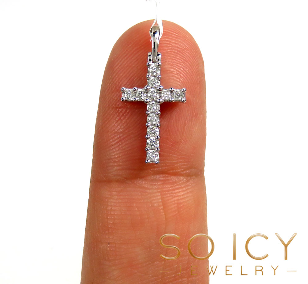 14k white gold mini 12 diamond prong cross 0.30ct