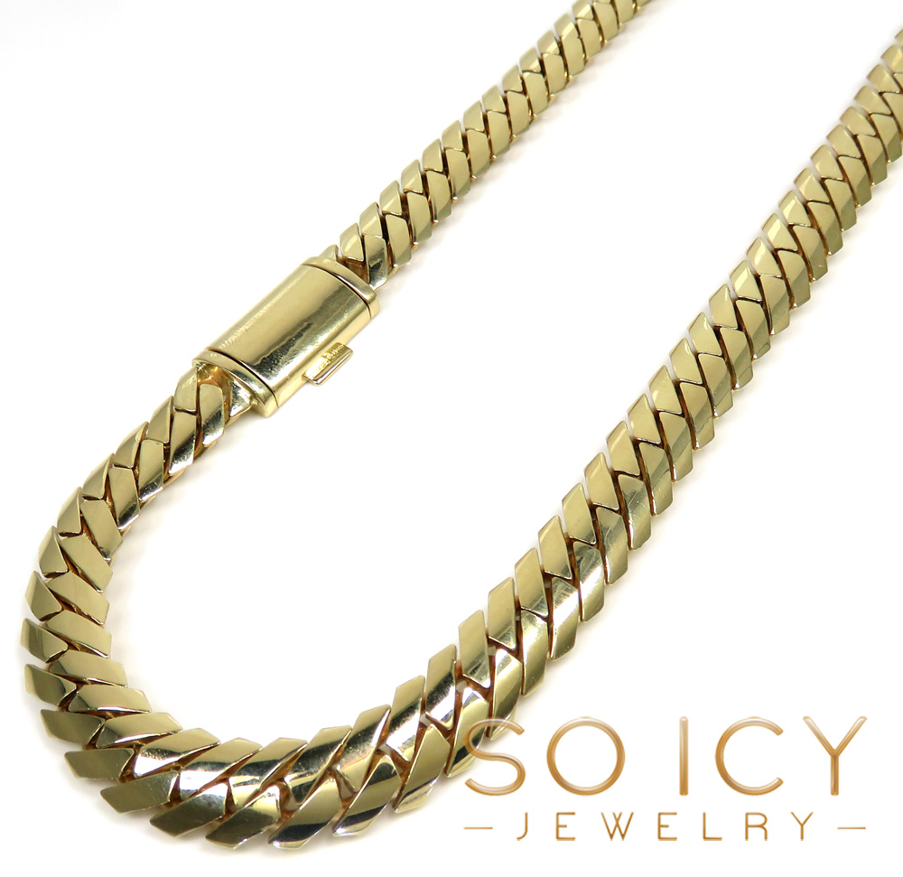 14k yellow gold double layer razor miami chain 22-26 inch 14mm