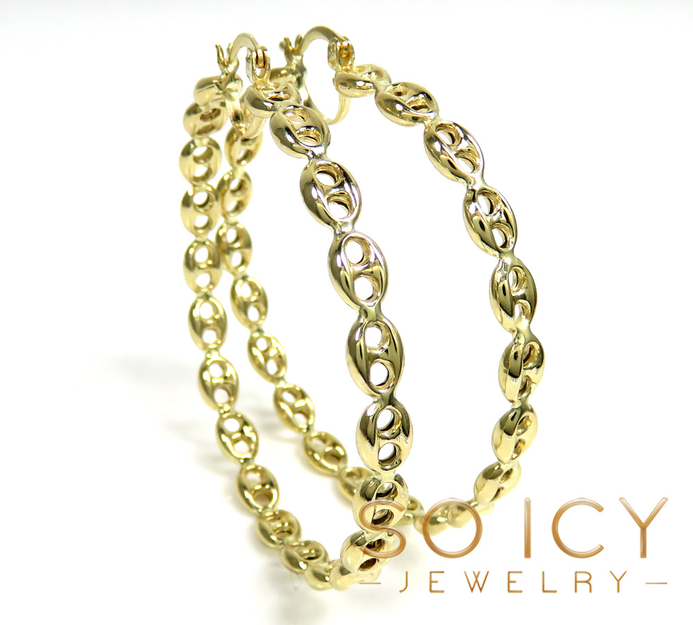 14k yellow gold 5mm puff gucci link hoop earrings