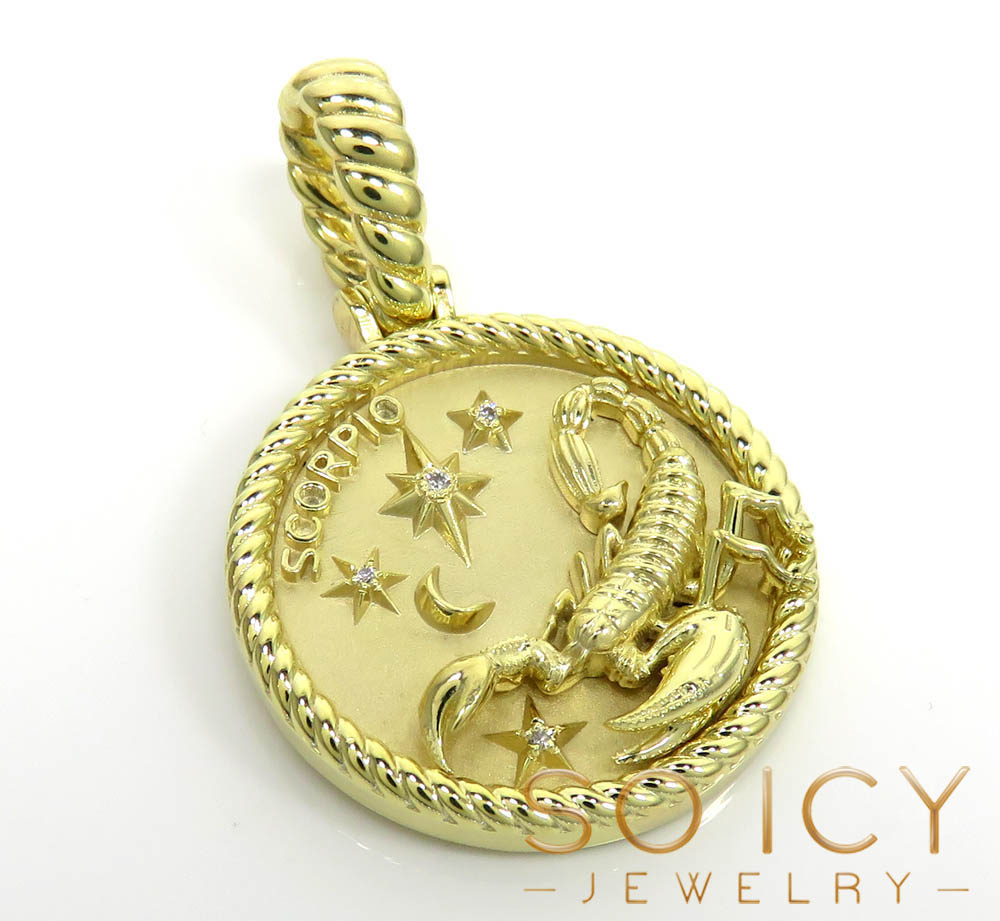 14k gold sculpted diamond scorpion zodiac pendant 0.04ct 