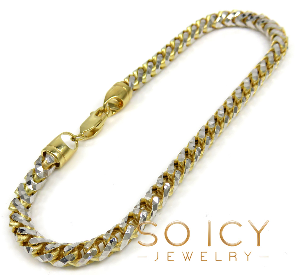 14k two tone gold prism cut solid franco bracelet 8.50