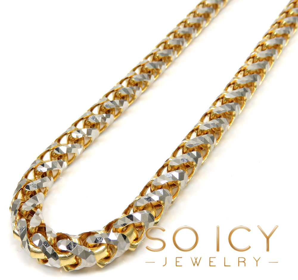 14k two tone gold prism cut semi-hollow franco chain 20-26