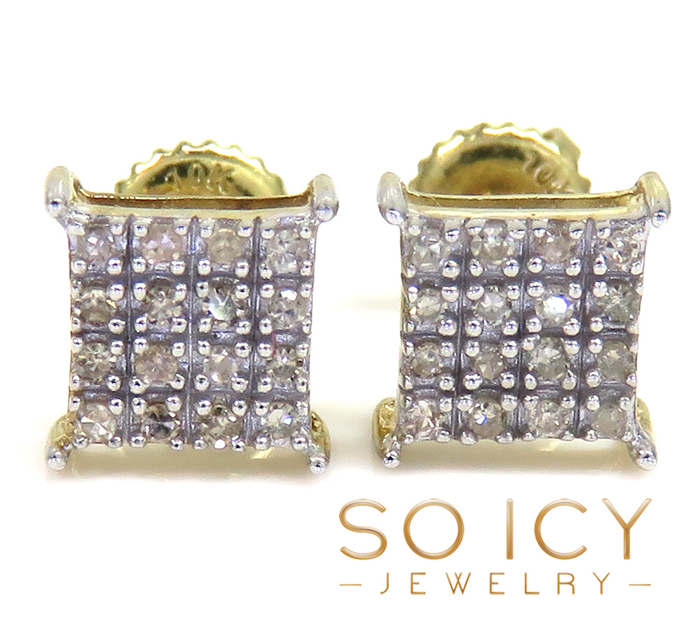 10k yellow real gold i1 diamond square earrings 0.14ct 