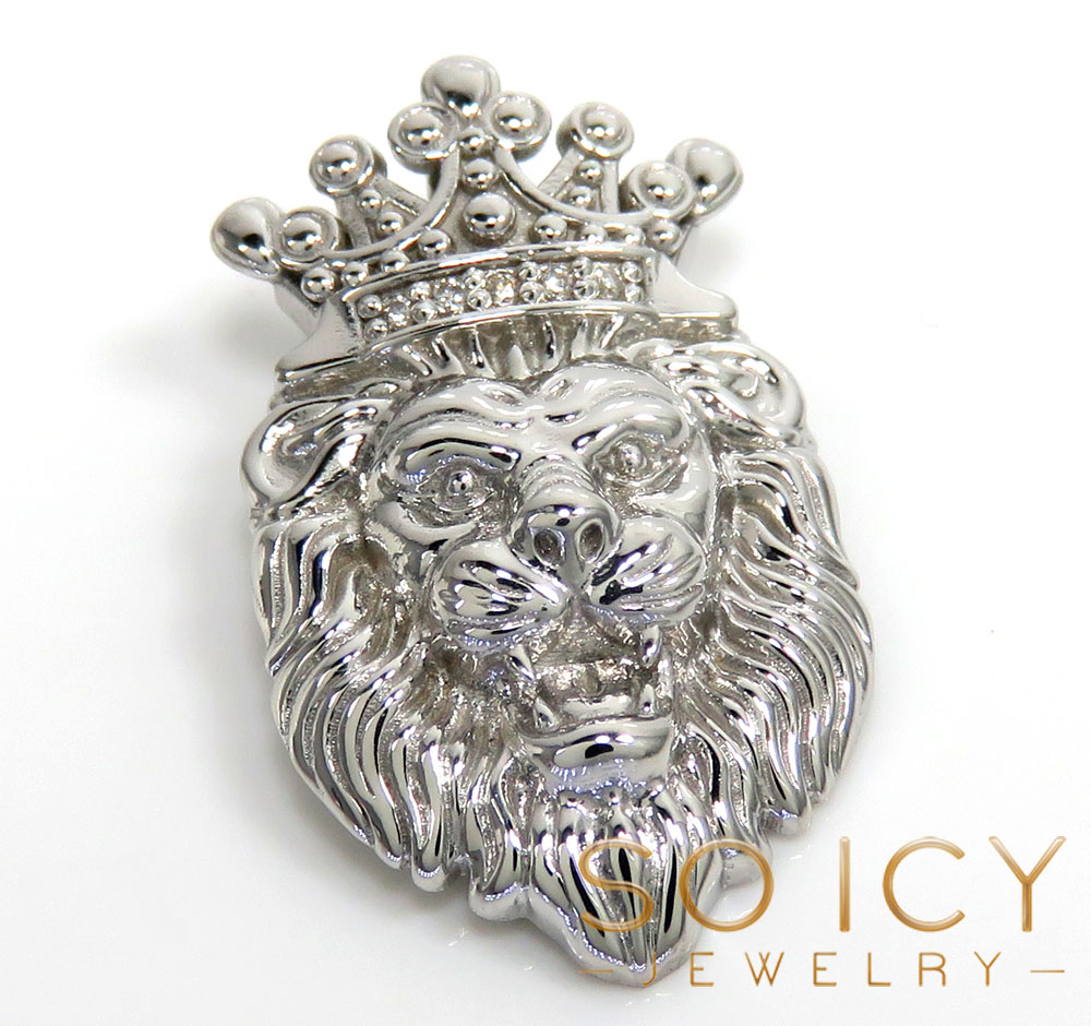 925 white sterling silver crowned lion diamond pendant 0.05ct