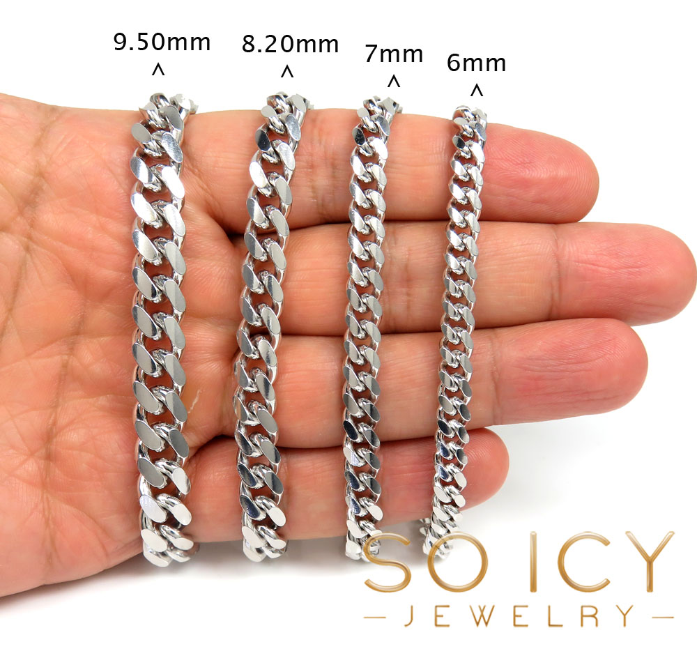 925 white sterling silver miami link bracelet 8 inch 8.20mm