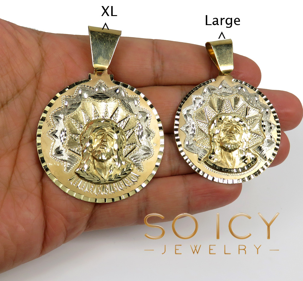 14k two tone gold large-xl diamond cut jesus face pendant