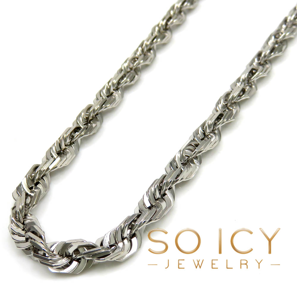 10k white gold solid diamond cut rope chain 20-26 inch 5mm