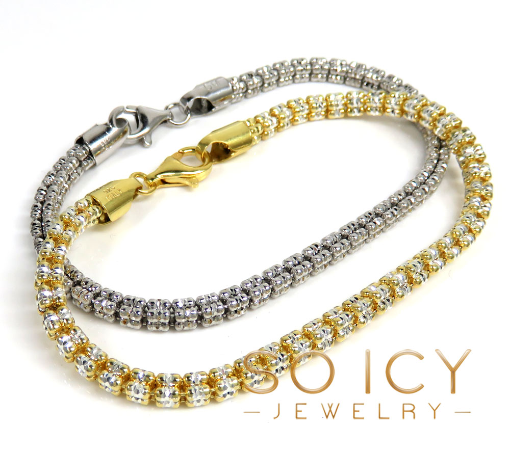 Buy 925 Two Tone Sterling Silver Diamond Cut Ice Link Bracelet 8 4mm Or 5mm Online at SO ICY JEWELRY