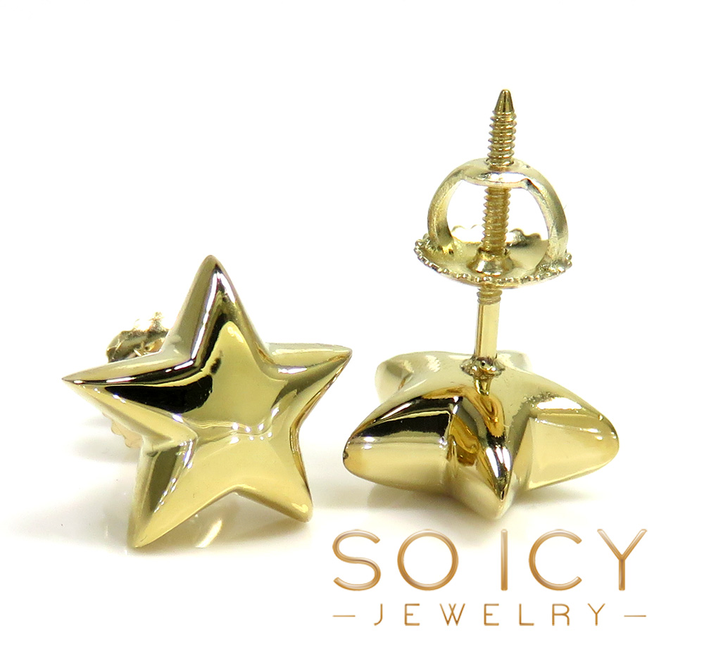 14k yellow gold solid 3d 11mm star earrings