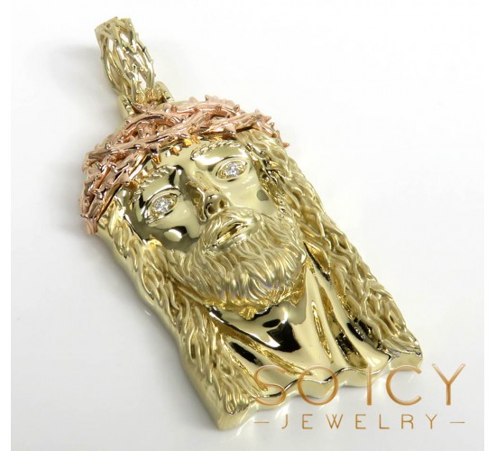 14k gold x-large classic thorn jesus pendant 0.15ct