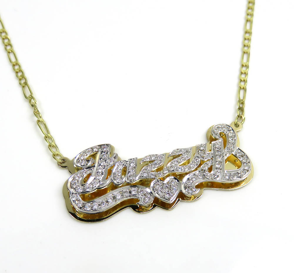 14k two tone gold diamond custom name plate necklace 18