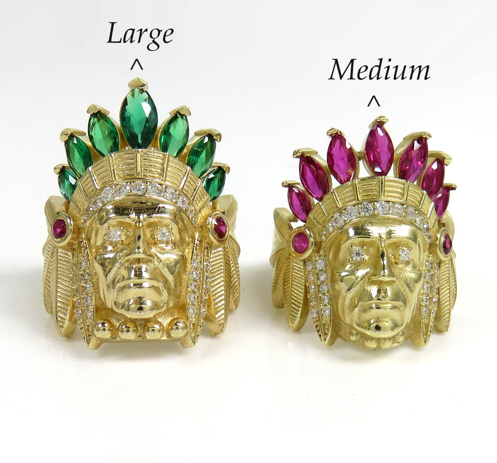 14k yellow gold medium ruby or large green indian chief ring