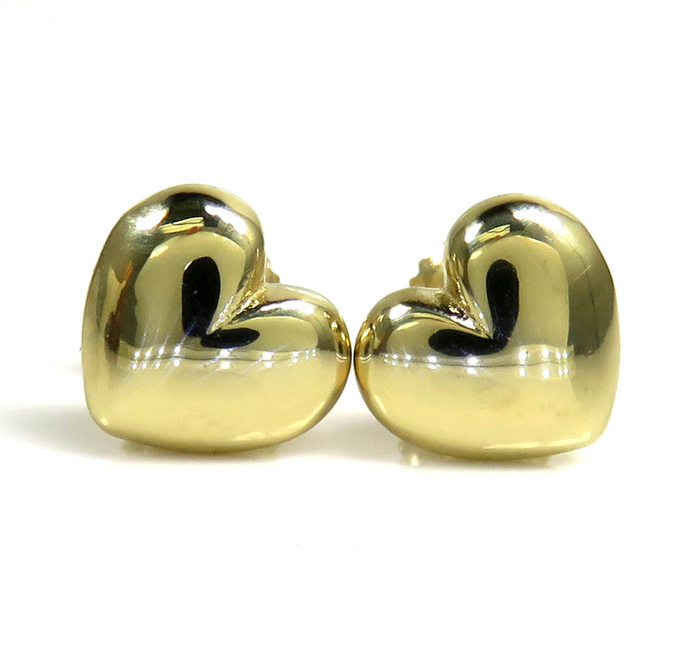 14k gold solid 3d 10mm heart earrings