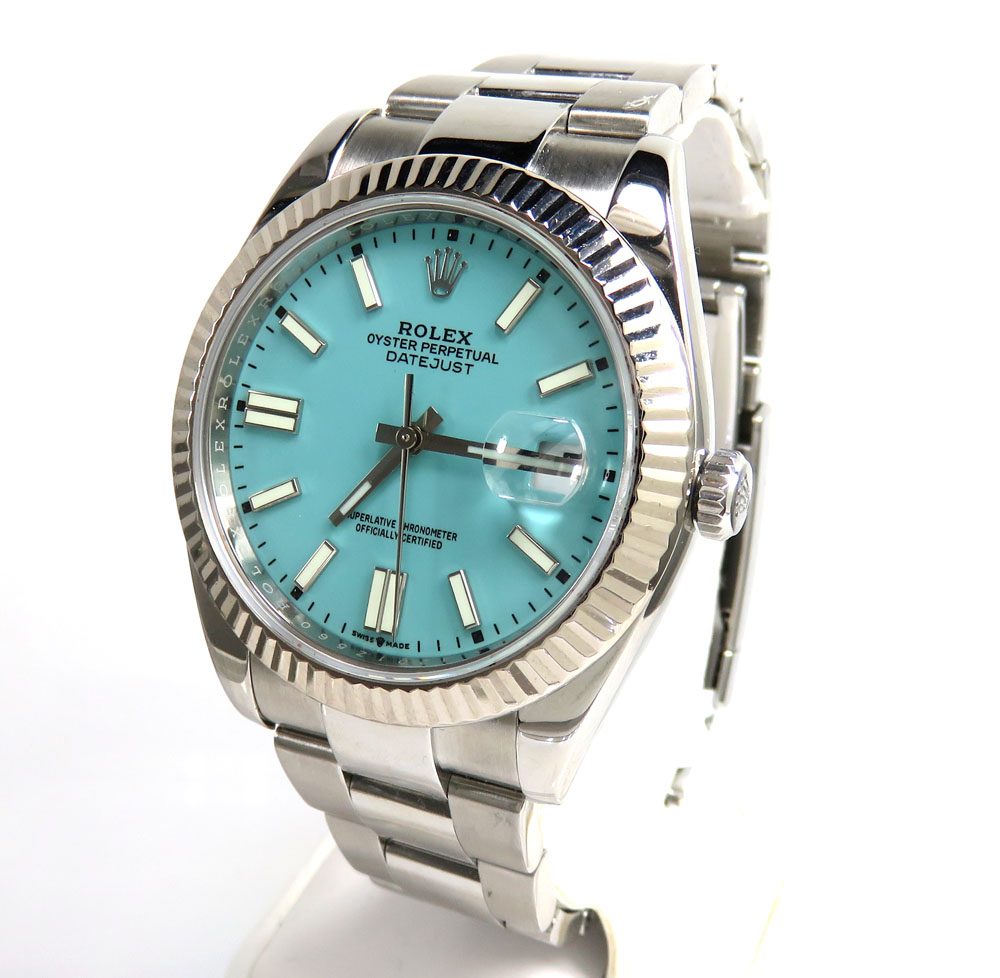 Rolex stainless steel datejust 41mm fluted turquoise dial ref. 126334
