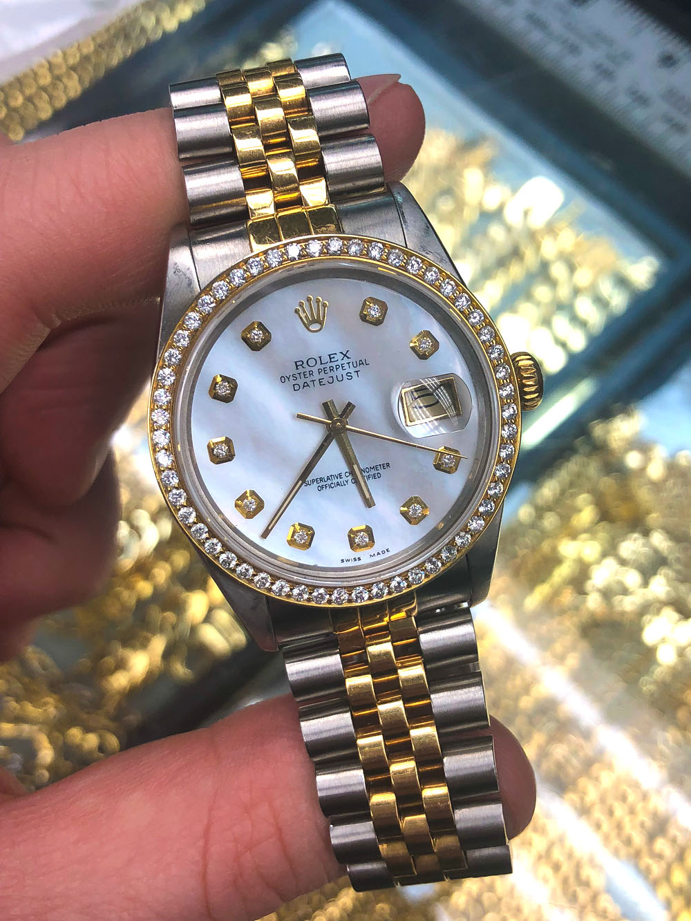 Rolex datejust diamond bezel 36mm mother of pearl dial 1.00ct ref. 16013