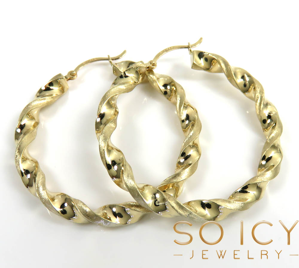 10k gold twisted thick large hoop earrings 3mm
