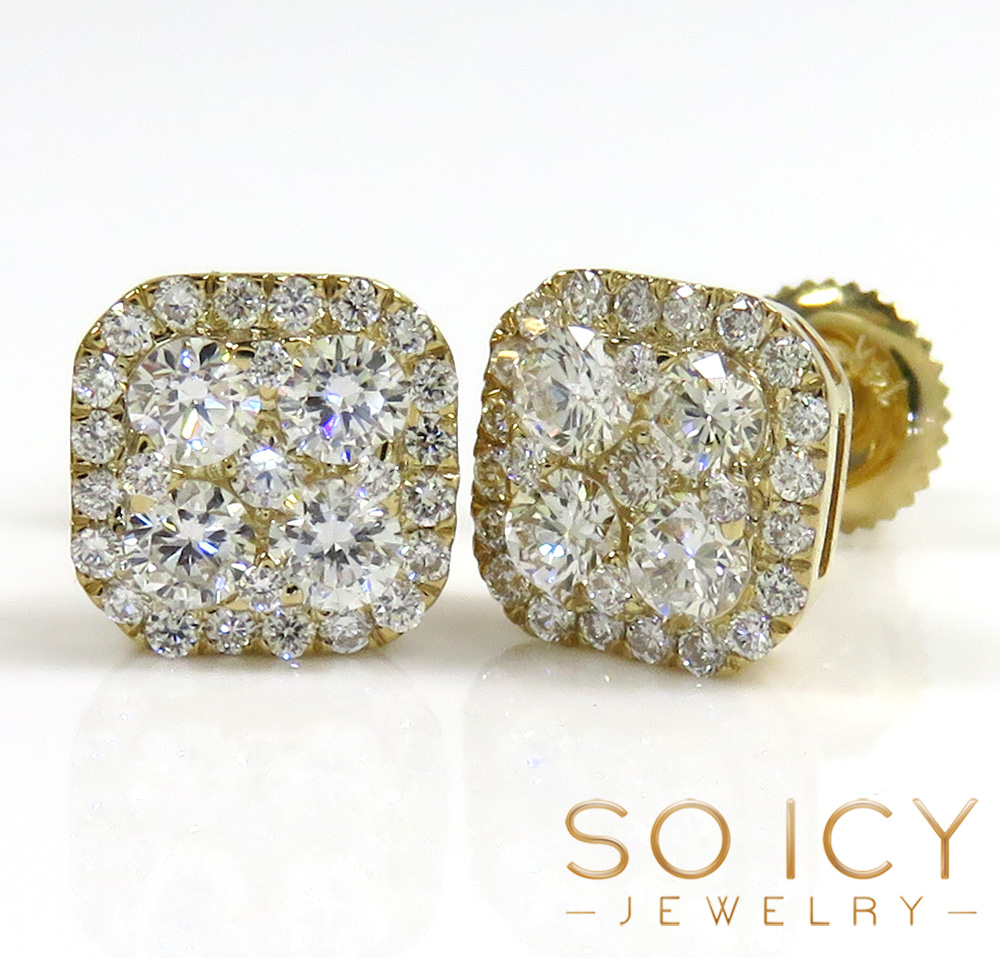 14k gold rounded square cluster earrings 8.3mm 1.00ct