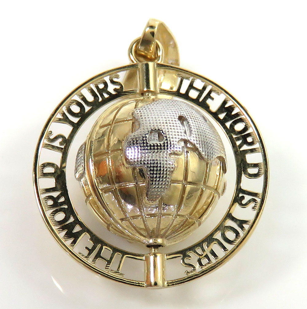 10k yellow gold super mini spinning world is yours pendant 