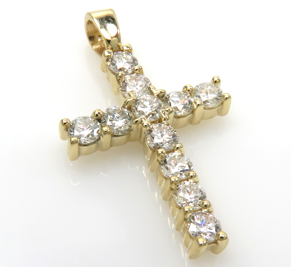14k yellow white or rose gold 10 pointer diamond mini cross 1.10ct 