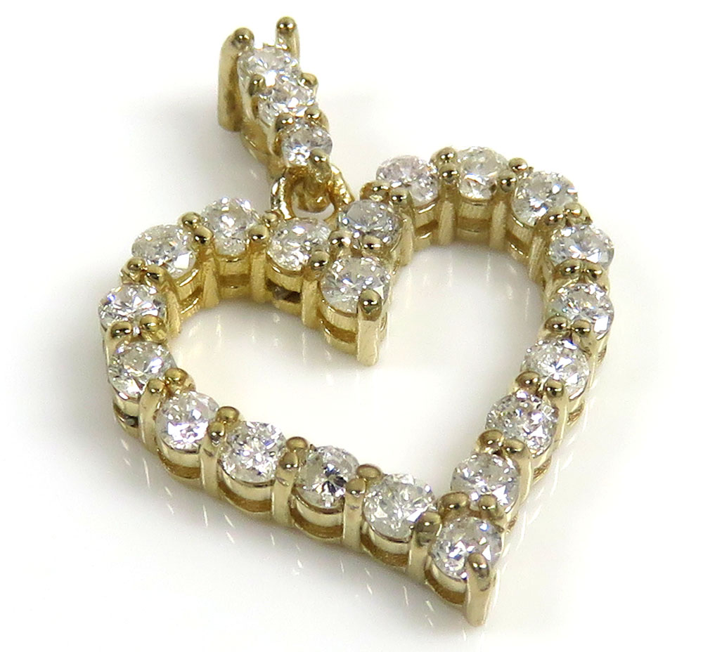 1.00ct 14k solid yellow or white gold round diamond heart prong frame pendant