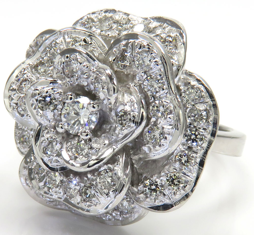 2.00ct 14k solid white gold white diamond flower ring