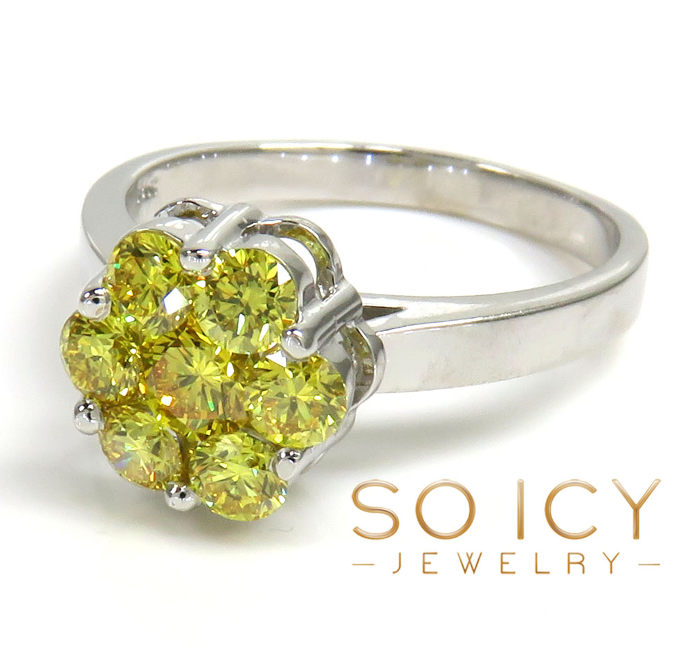 1.00ct ladies 14k solid white gold canary round cut flower ring