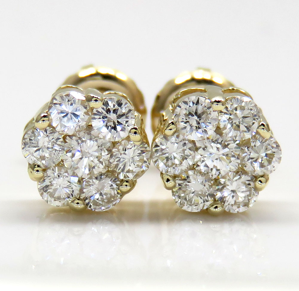 6.50mm 0.75ct 14k yellow, white, rose gold round cluster diamond studs