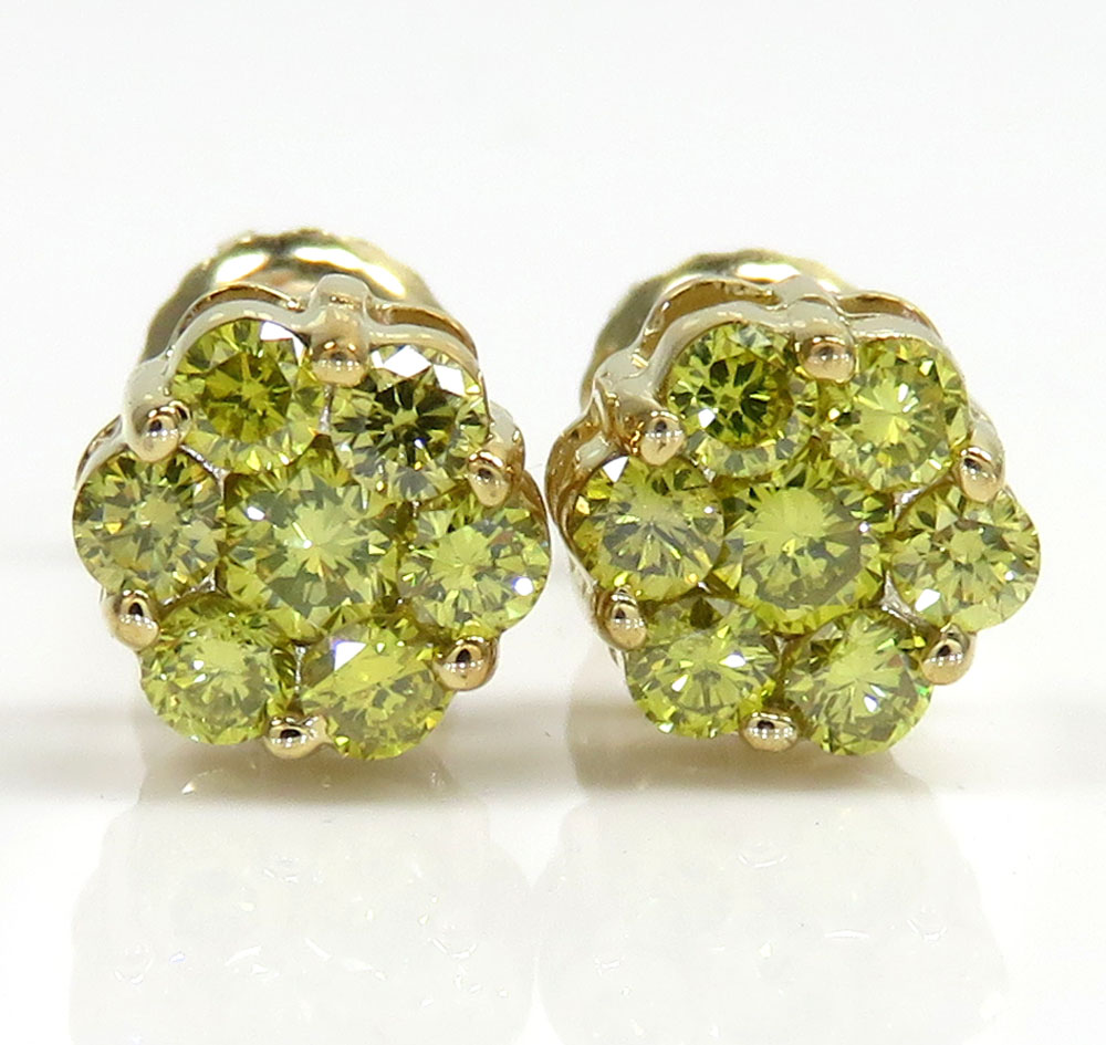 0.75ct 6mm 14k yellow gold diamond canary cluster studs