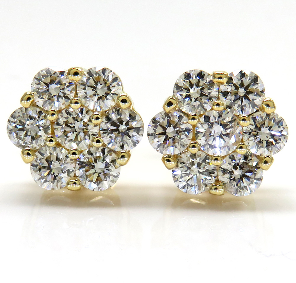 14k white or yellow gold round cluster si2 9.5mm diamond studs 1.85ct