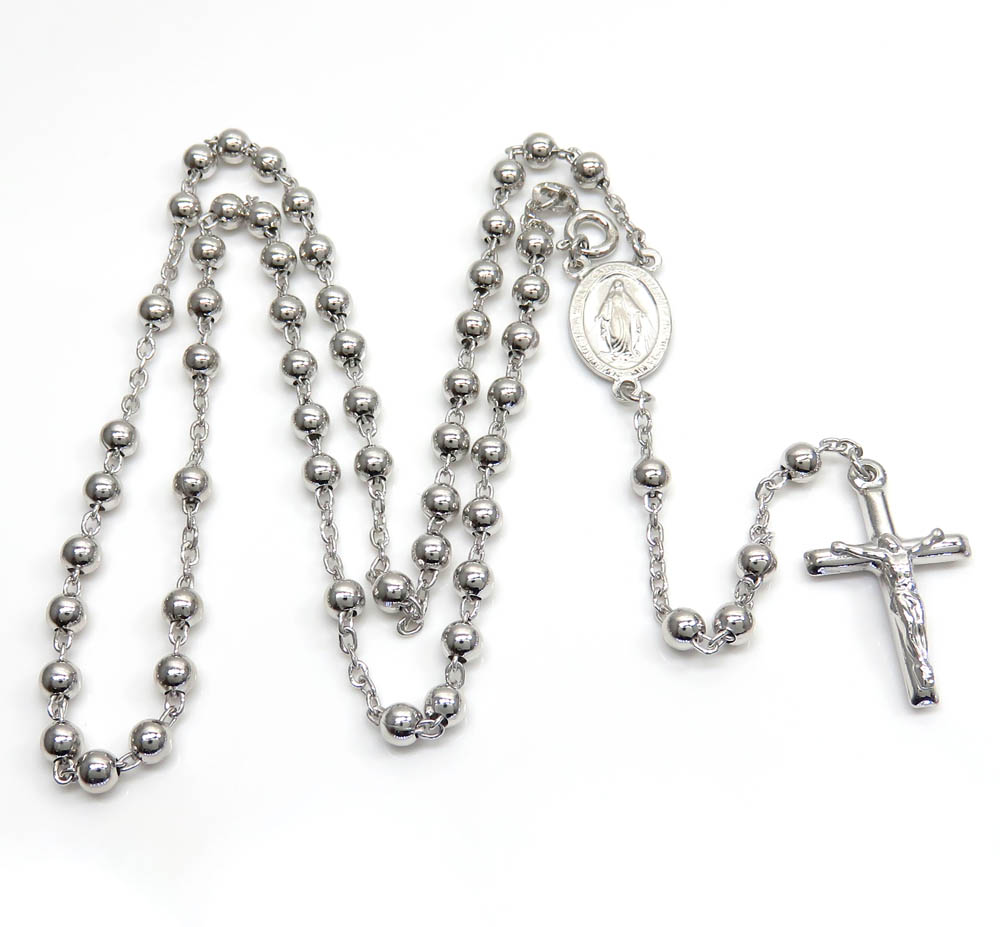 Silver rosary necklace womens Clearance