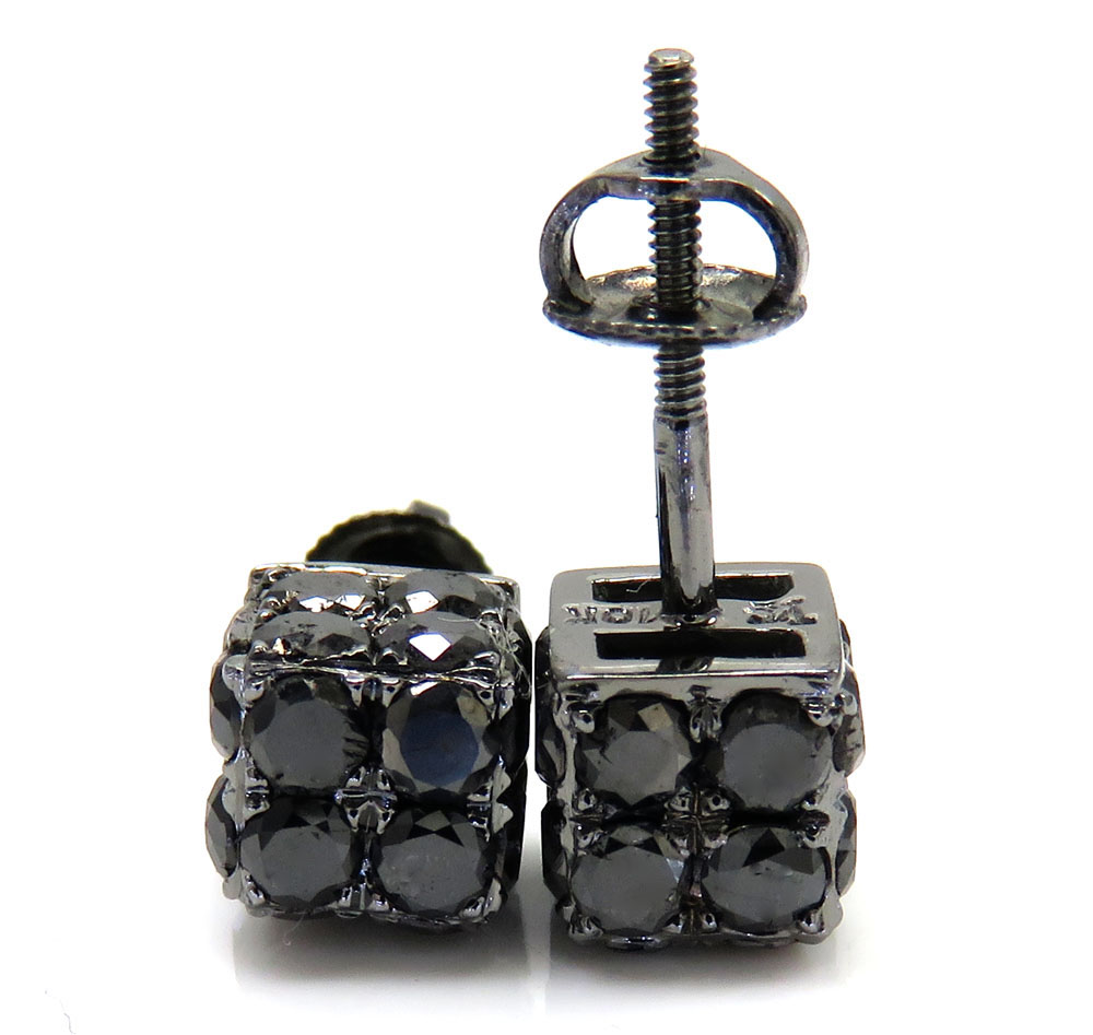 10k black gold round diamond 3d ice cube earrings 2.23ct