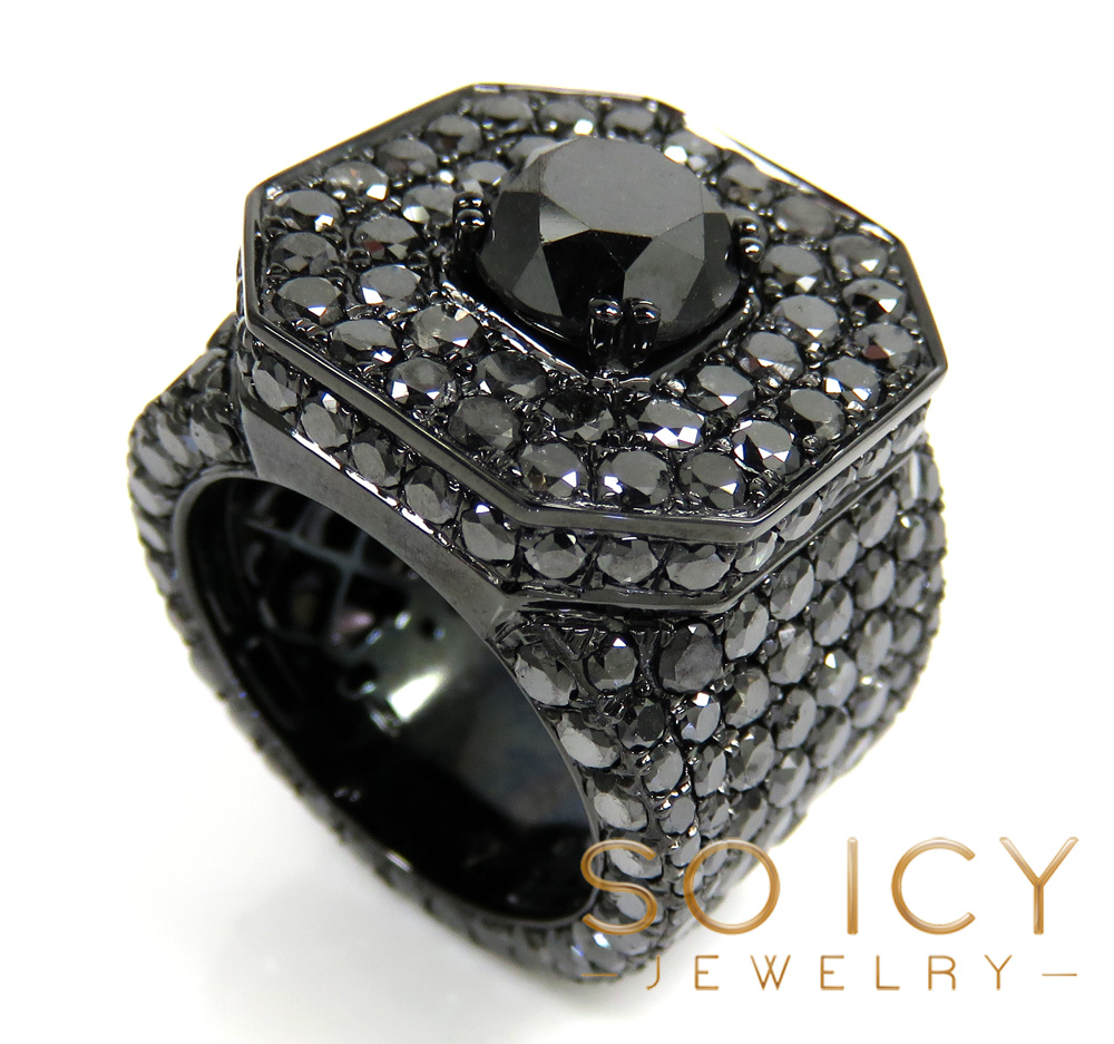 Mens 10k black gold black diamond xl ring 19.60ct