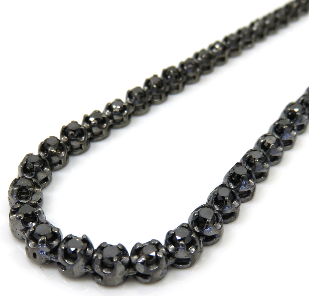 Black sterling silver black diamond tennis chain 13.07ct 20-32