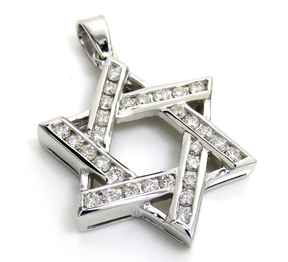 14k white gold diamond star of david pendant 1.04ct