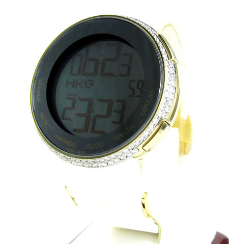 Mens diamond yellow igucci digital watch 2.00ct