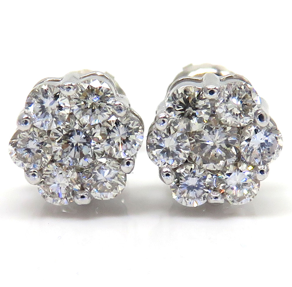 7mm 14k white, yellow, rose gold diamond cluster earrings 1.00ct