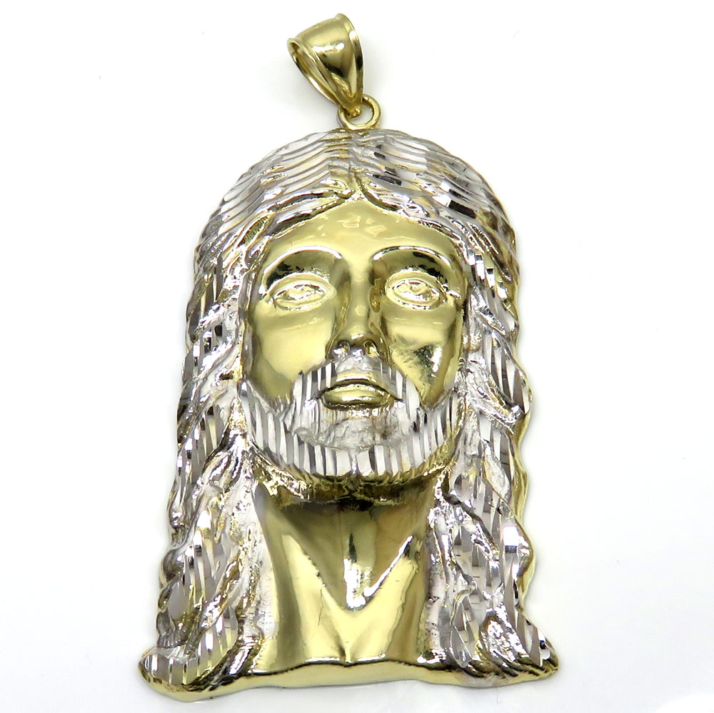 10k yellow gold fancy diamond cut jesus face pendant