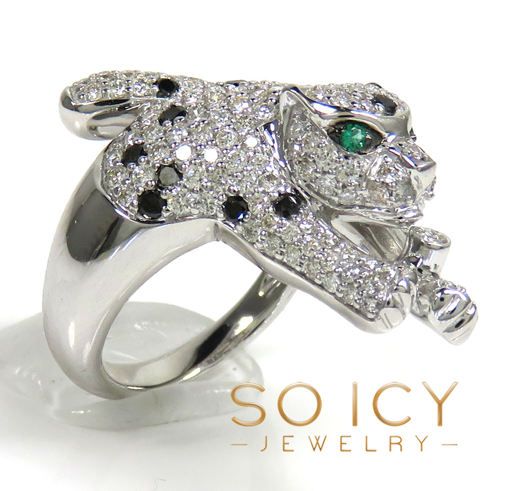 Ladies 14k white gold diamond panther ring 1.90ct