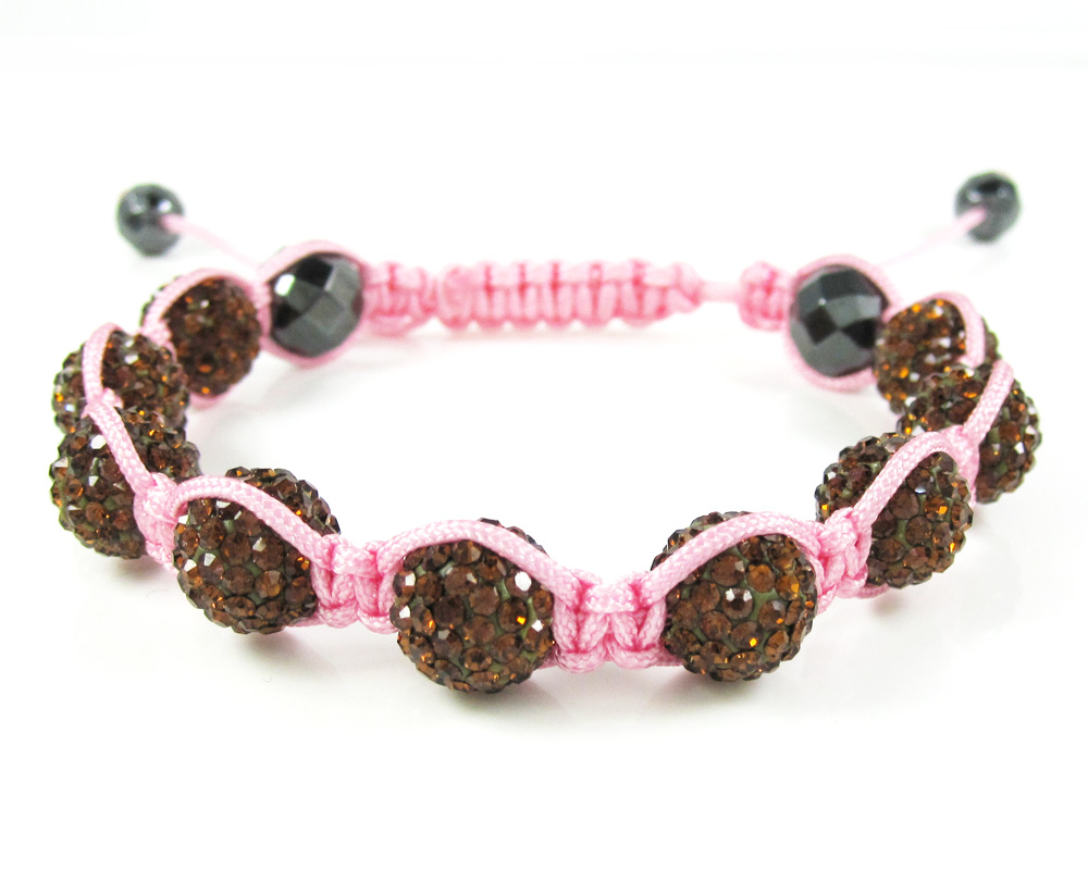 Sun set brown rhinestone macramé faceted bead rope bracelet 9.00ct