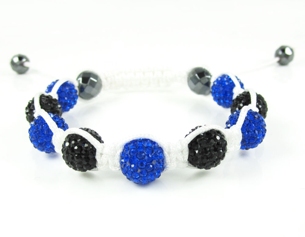 Blue & black rhinestone macramé faceted bead rope bracelet 9.00ct