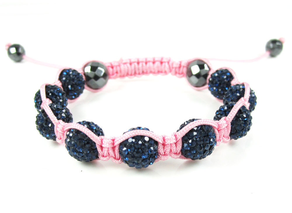 Dark blue rhinestone macramé faceted bead rope bracelet 9.00ct