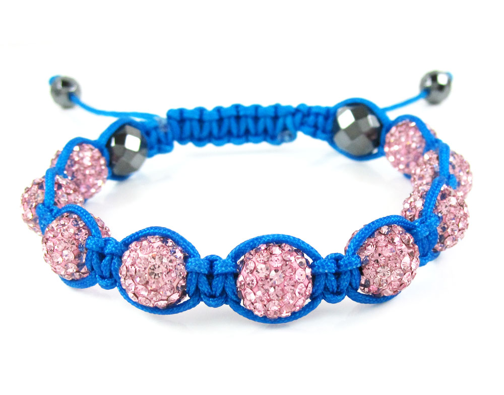 Pink rhinestone macramé faceted bead rope bracelet 9.00ct