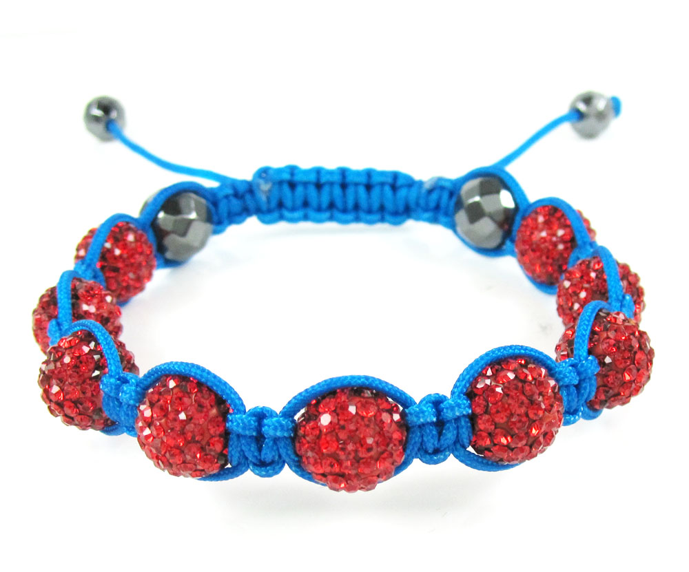 Red rhinestone macramé faceted bead rope bracelet 9.00ct