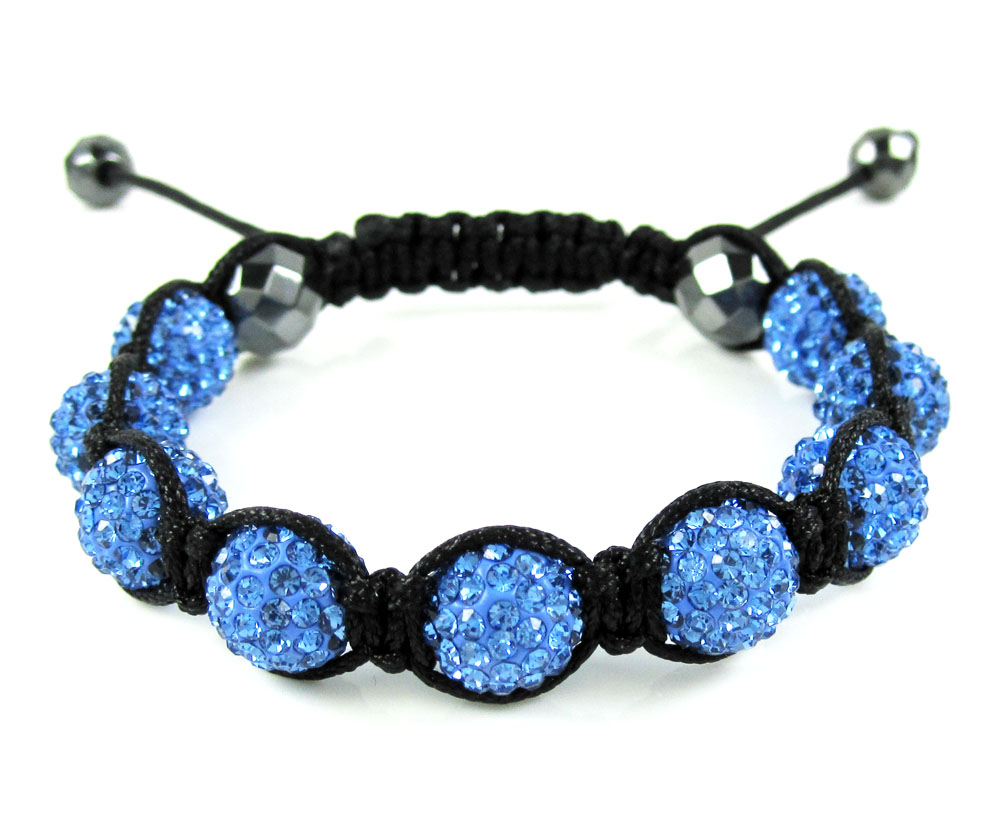 Blue rhinestone macramé faceted bead rope bracelet 9.00ct