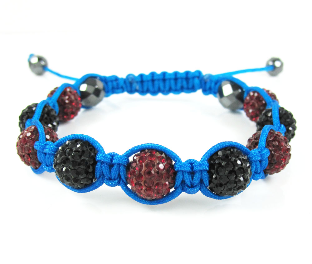 Dark red & black rhinestone macramé faceted bead rope bracelet 9.00ct