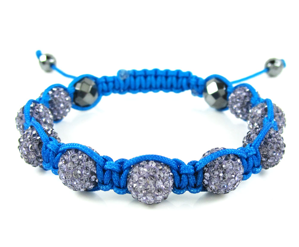 Lavender purple rhinestone macramé faceted bead rope bracelet 9.00ct