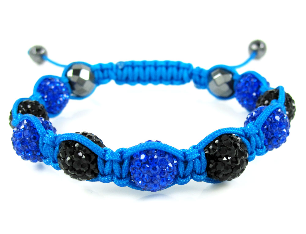 Black & blue rhinestone macramé faceted bead rope bracelet 9.00ct