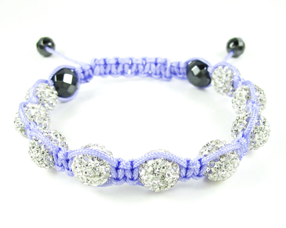 White rhinestone macramé faceted bead rope bracelet 9.00ct