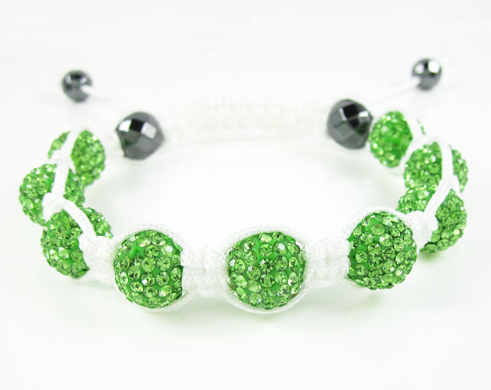 Neon green rhinestone macramé faceted bead rope bracelet 9.00ct